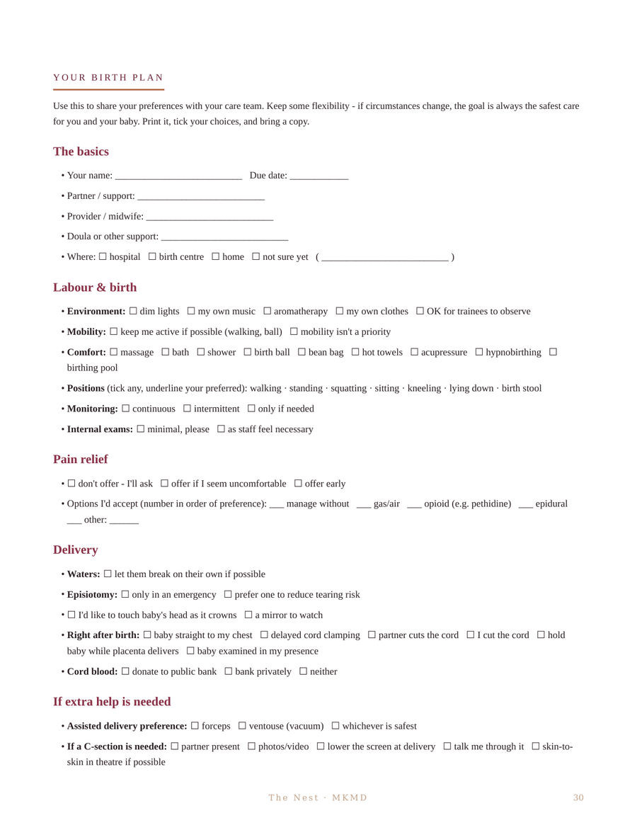 The Nest, page 30: checklist page